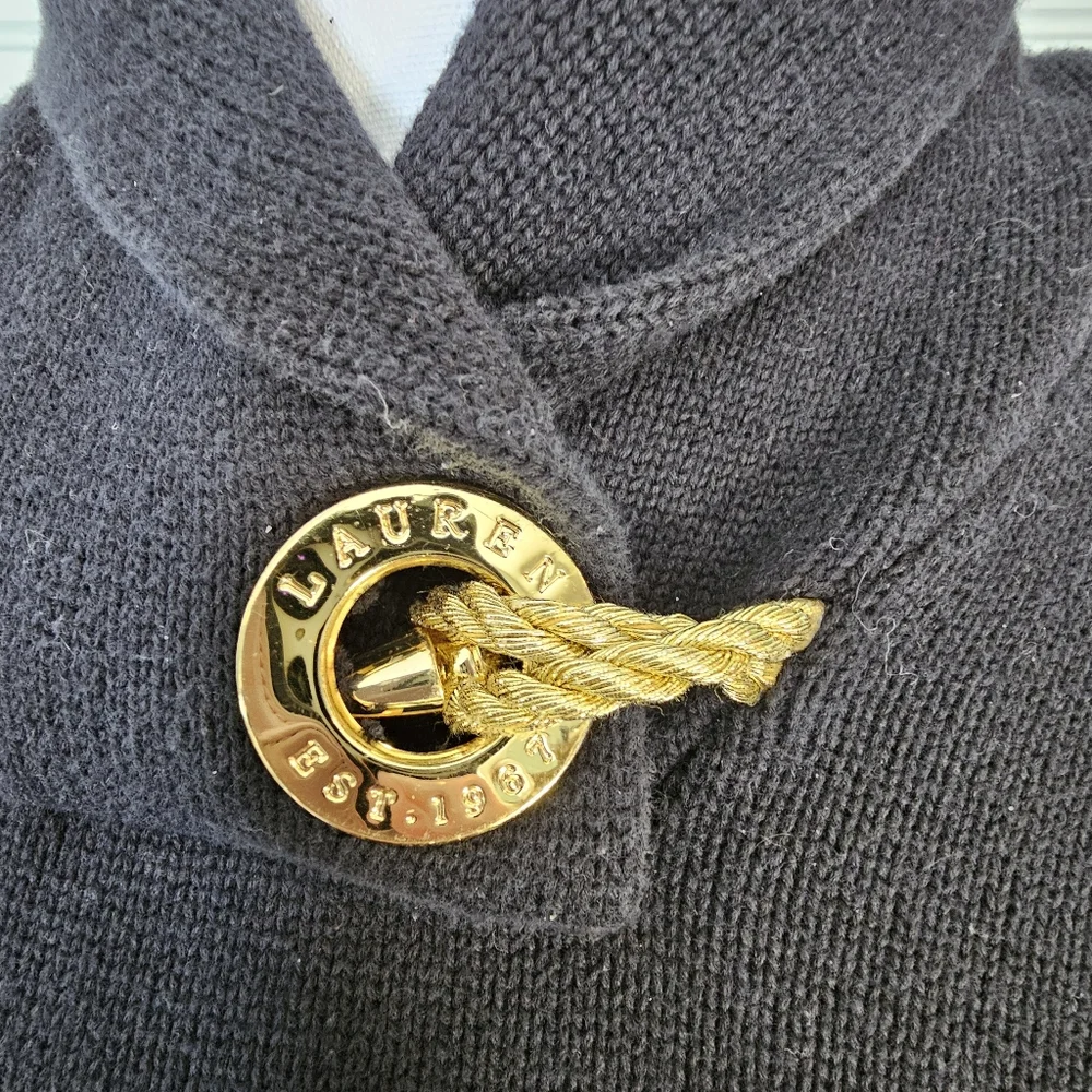 Lauren Ralph Lauren Black 100% Cotton Pullover Shawl Collar Gold Toggle Size L‎